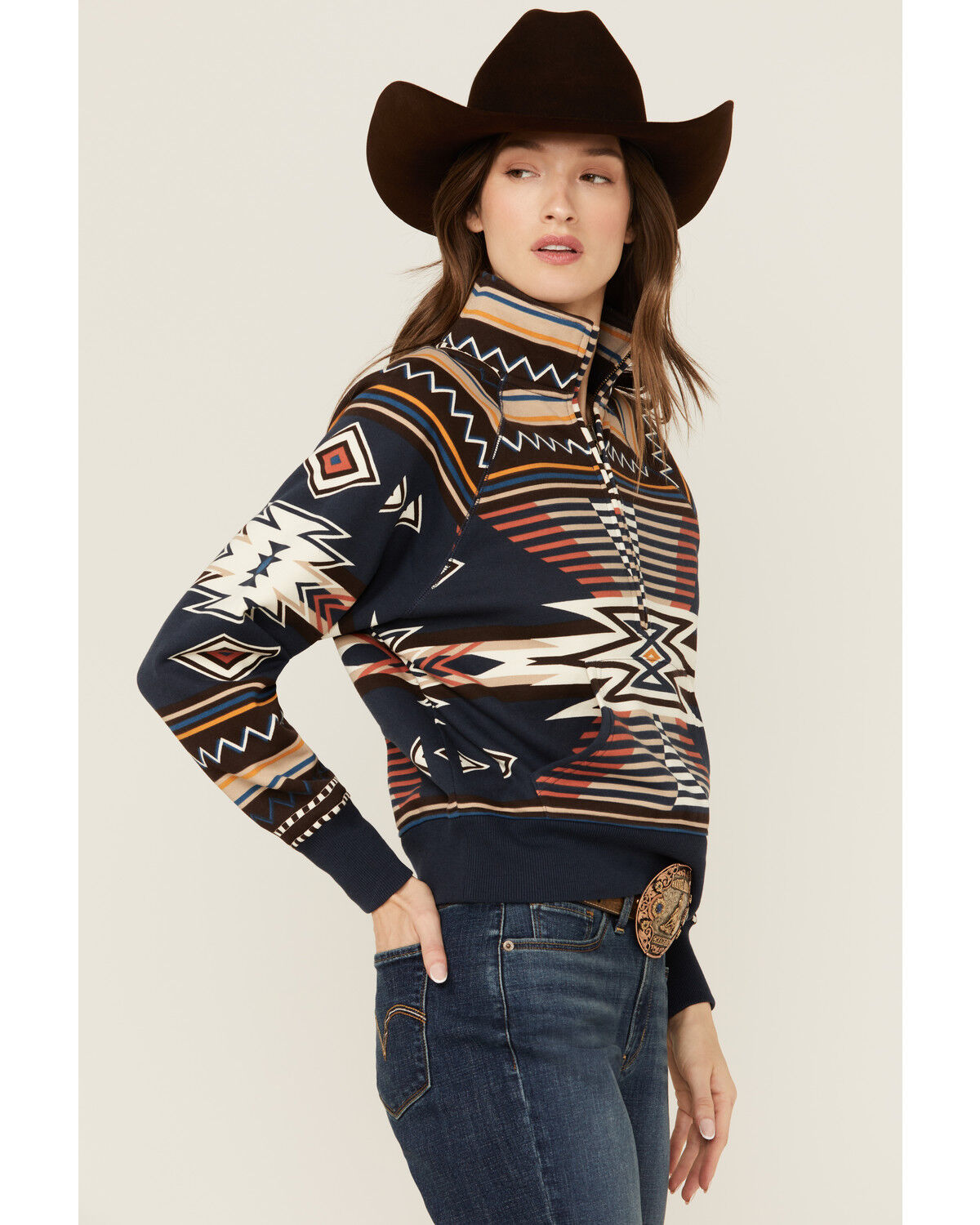 Image #2 - Shyanne Women's Southwestern Print Pullover, Navy, hi-res
