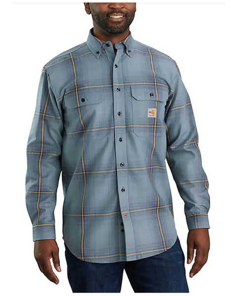 Carhartt Men's FR Force Rugged Flex® Long Sleeve Western Work Shirt , Navy, hi-res