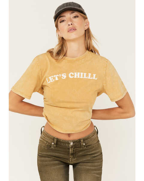 Image #2 - Cleo + Wolf Women's Let's Chill Short Sleeve Graphic Tee, Gold, hi-res
