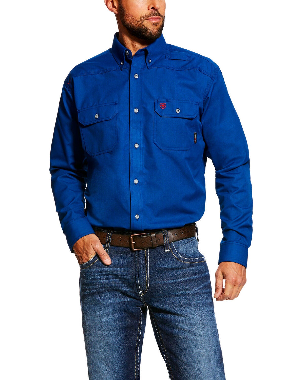Ariat Men's FR Featherlight Long Sleeve Button Down Work Shirt, Royal Blue, hi-res