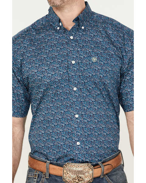 Image #3 - Ariat Men's Wrinkle Free Emmitt Print Button Down Short Sleeve Western Shirt, Teal, hi-res