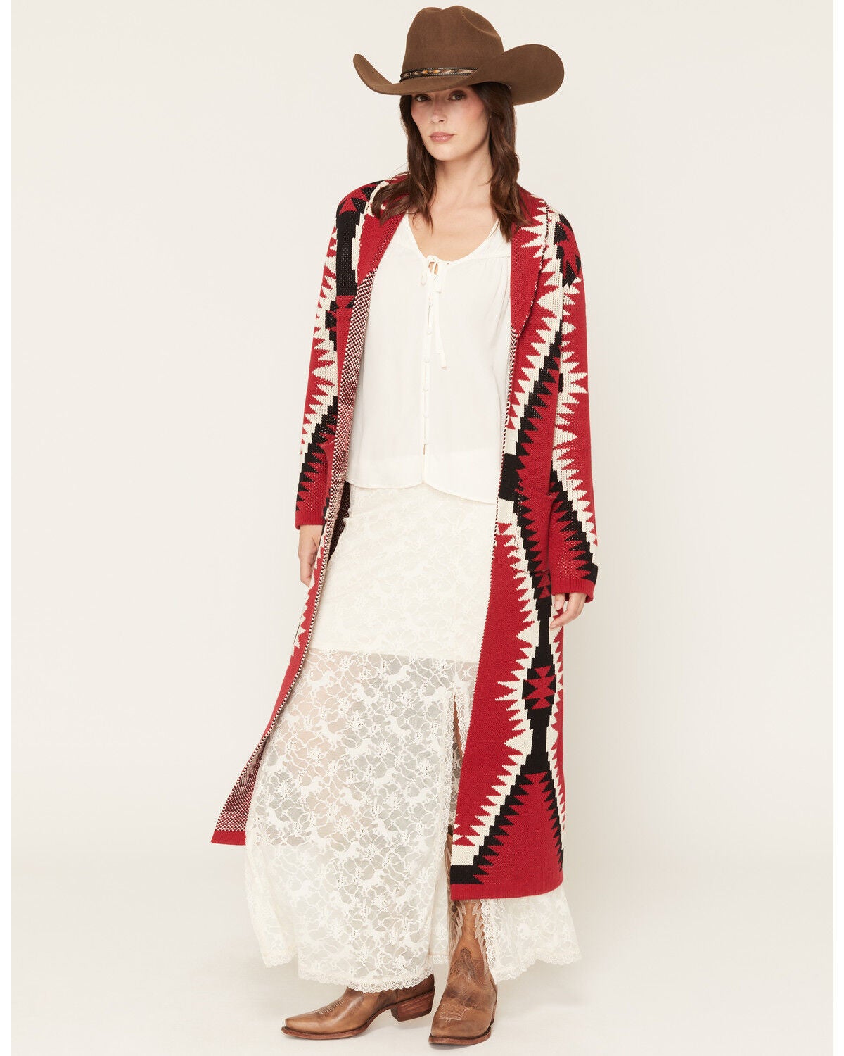 Tasha Polizzi Women's Coco Southwestern Print Knit Cardigan, Red, hi-res