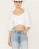 Image #2 - Beyond The Radar Women's Cut Out Sleeve Tie Back Top, White, hi-res