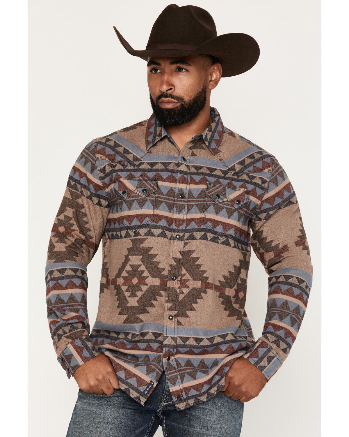 Moonshine Spirit&reg;&nbsp;Men's Harry Dune Southwestern Print Long Sleeve Snap Flannel Shirt, Brown, hi-res