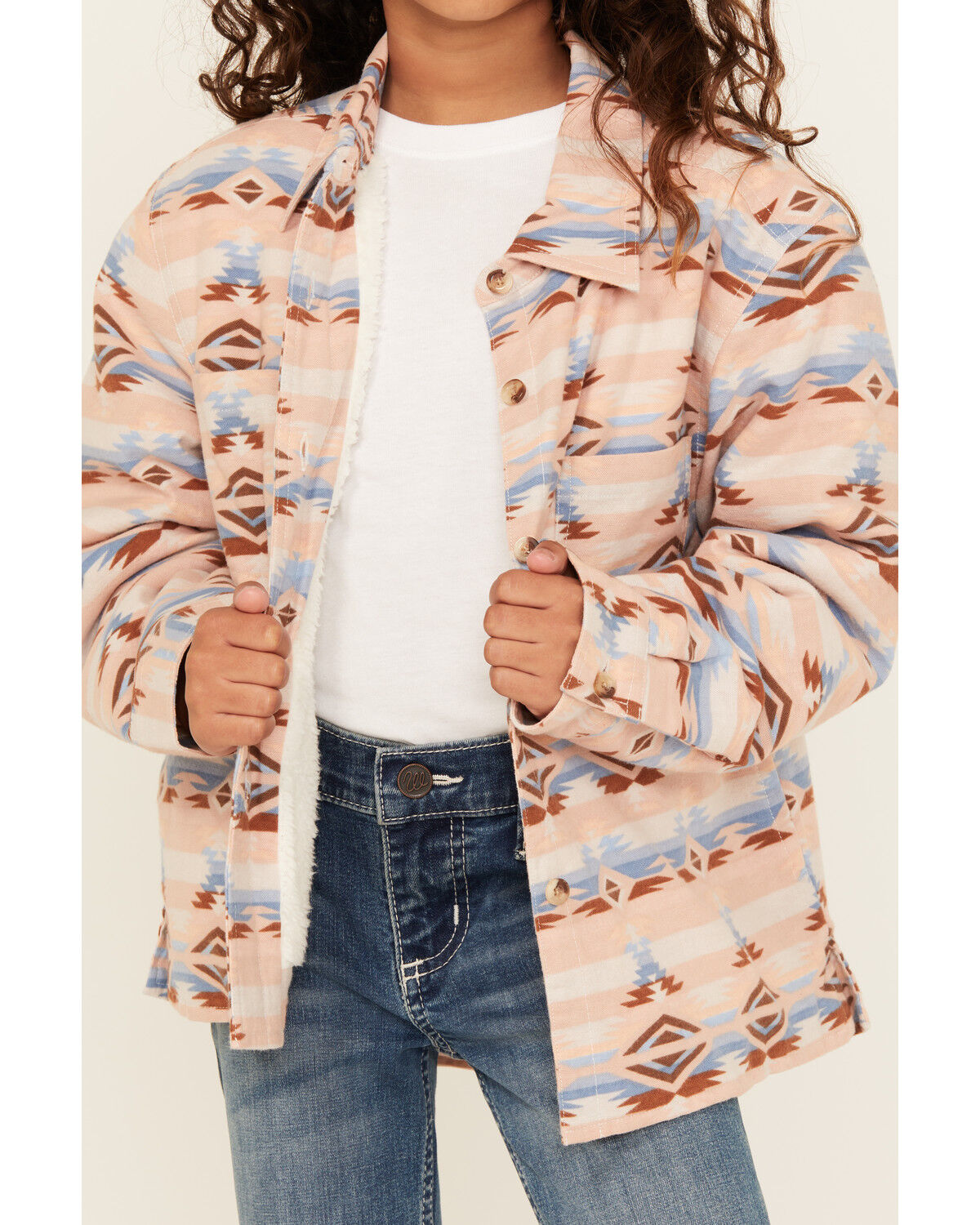 Image #3 - Ely Walker Girls' Southwestern Print Button-Down Sherpa Lined Shacket, Rust Copper, hi-res