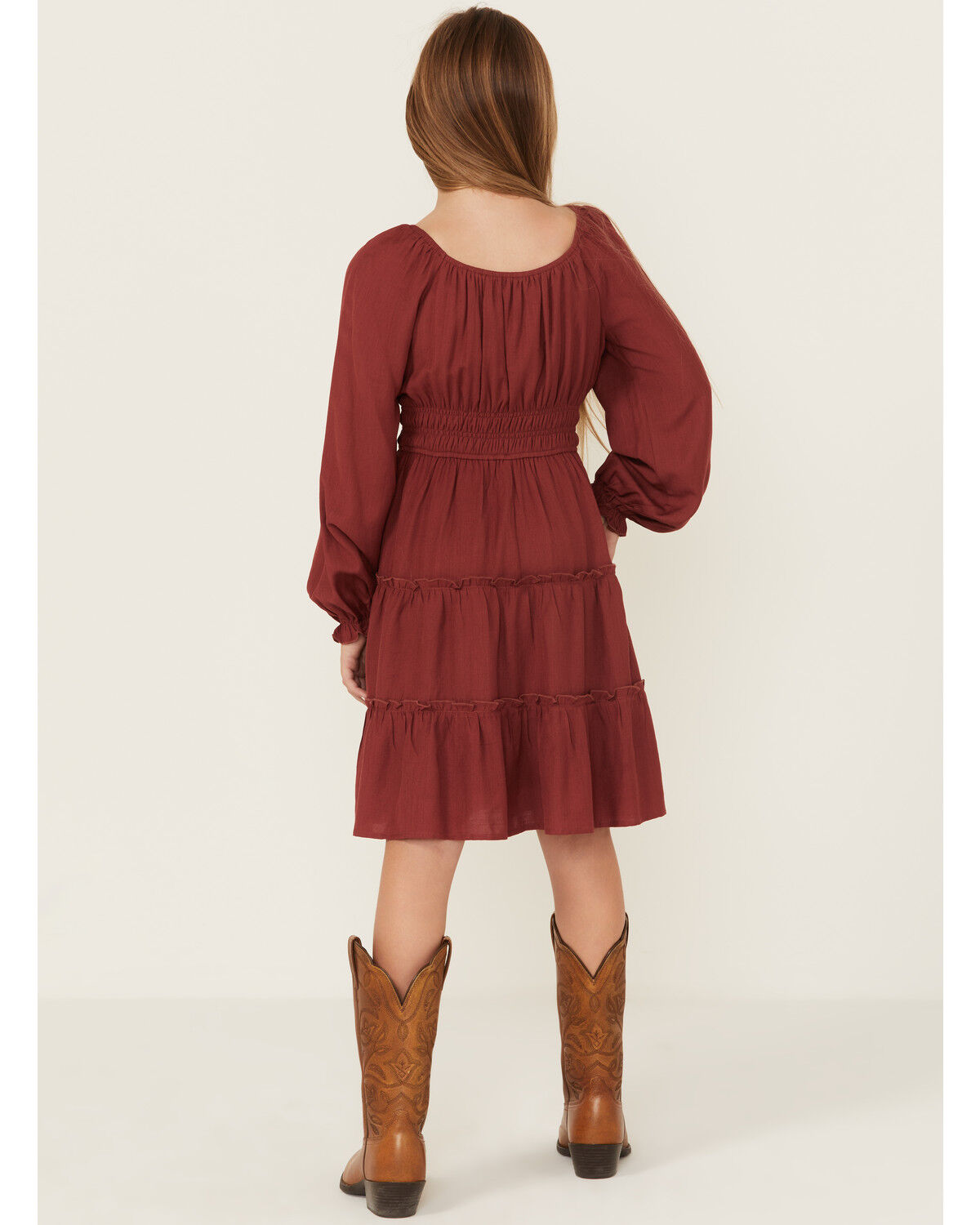 Image #4 - Shyanne Girls' Baby Down Bow Long Sleeve Mini Dress, Red, hi-res