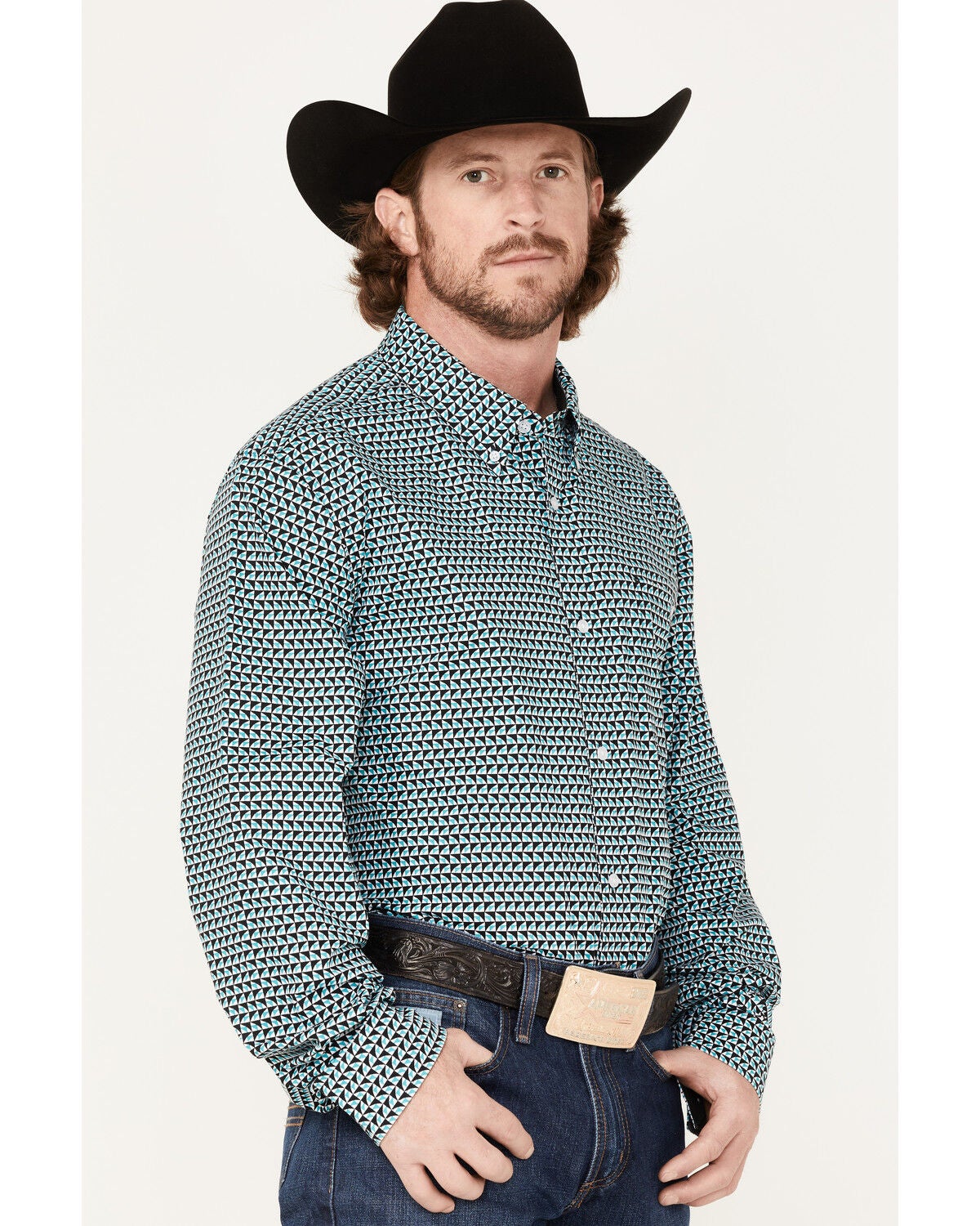 Image #2 - RANK 45&reg; Men's Colt Geo Print Long Sleeve Button-Down Western Shirt, White, hi-res