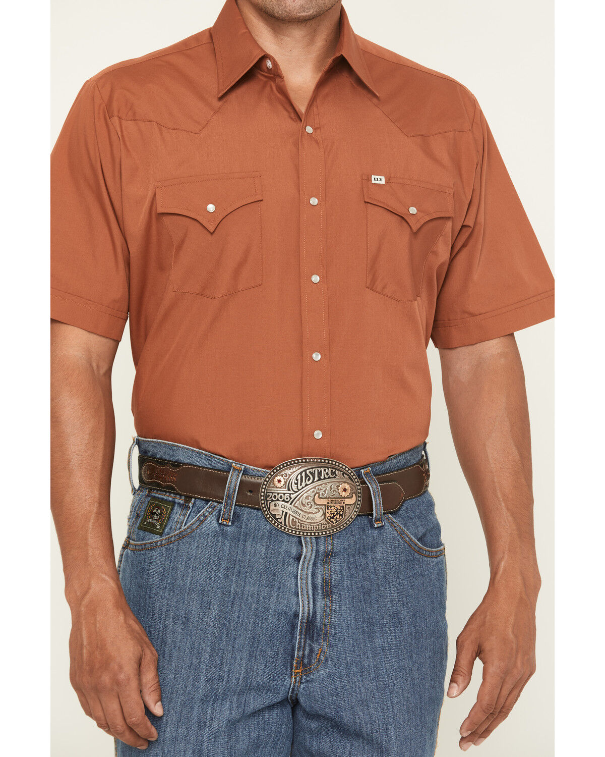 Image #3 - Ely Walker Men's Boot Barn Exclusive Solid Short Sleeve Snap Western Shirt - Tall, Rust Copper, hi-res