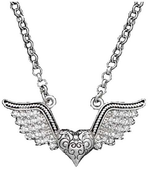 Montana Silversmiths Antique Winged Heart Necklace, Silver, hi-res