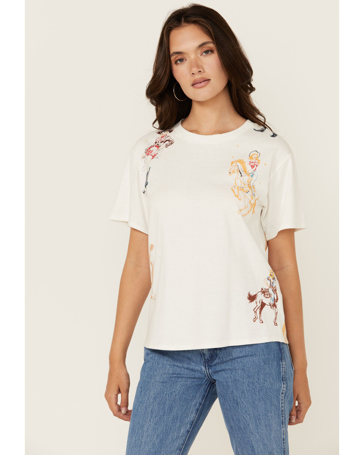 Image #1 - Blue B Women's Western Motif Short Sleeve Graphic Tee, White, hi-res