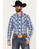 Image #1 - Wrangler Men's Plaid Print Long Sleeve Snap Western Shirt, Navy, hi-res