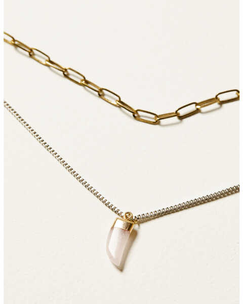 Image #2 - Shyanne Women's Saber Tooth Pendant Mixed Metal Double-strand Chain Necklace , Gold, hi-res