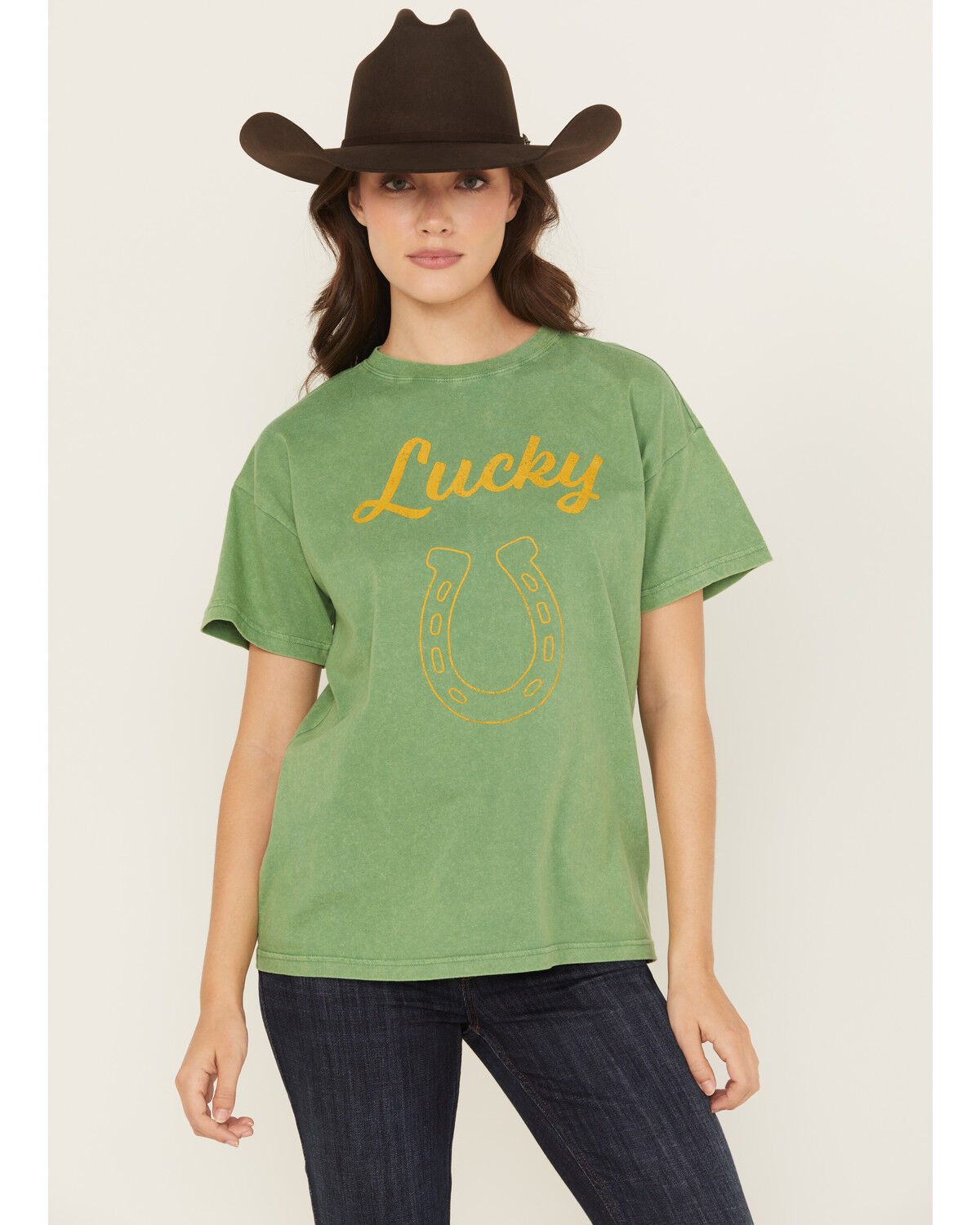Image #1 - Cleo + Wolf Women's Eddy Lucky Horseshoe Short Sleeve Graphic Tee, Green, hi-res