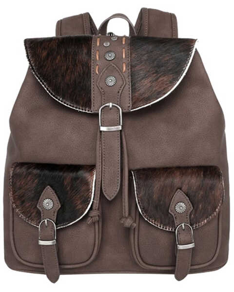 Montana West Women's Trinity Ranch Hair-On Cowhide Collection Backpack , Coffee, hi-res