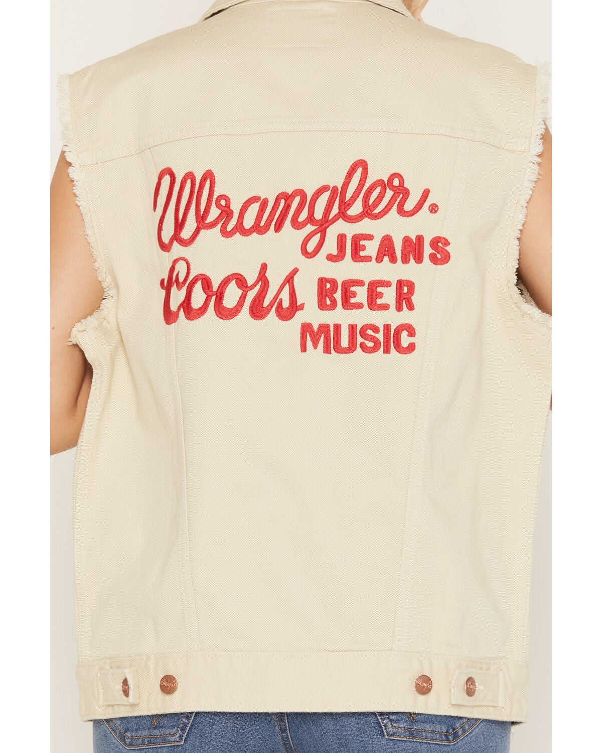 Image #4 - Wrangler X Coors Banquet Women's Embroidered Denim Vest, Ivory, hi-res