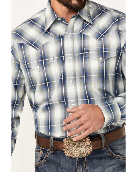 Image #3 - Stetson Men's Plaid Print Long Sleeve Pearl Snap Western Shirt, Dark Blue, hi-res
