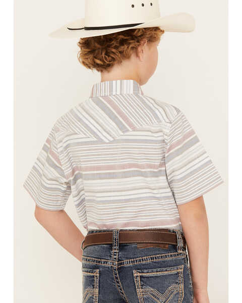 Image #4 - Cody James Boys' Striped Short Sleeve Snap Western Shirt, Tan, hi-res