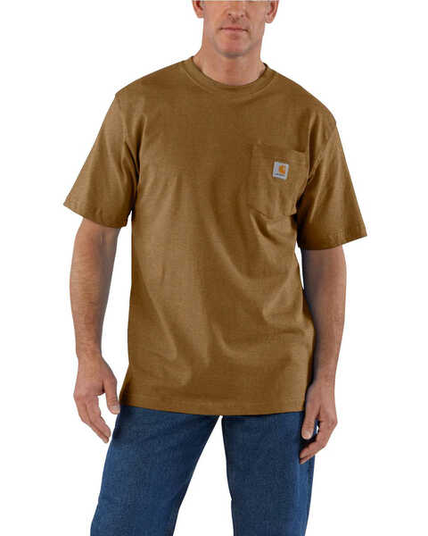Image #1 - Carhartt Men's Loose Fit Heavyweight Logo Pocket Work T-Shirt - Big & Tall, Brown, hi-res