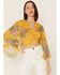 Smak Parlour Women's Floral Print Bell Sleeve Wrap Crop Top, Yellow, hi-res