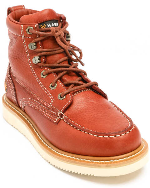 Image #1 - Hawx Men's 6" Grade Work Boots - Moc Toe, Red, hi-res