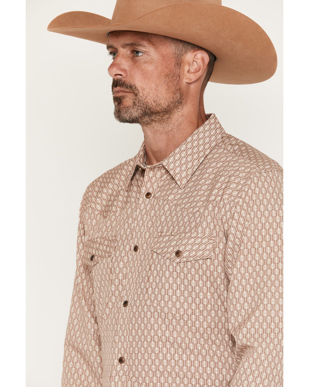 Image #2 - RANK 45&reg; Men's Wash Board Geo Print Long Sleeve Snap Stretch Western Shirt, Beige, hi-res