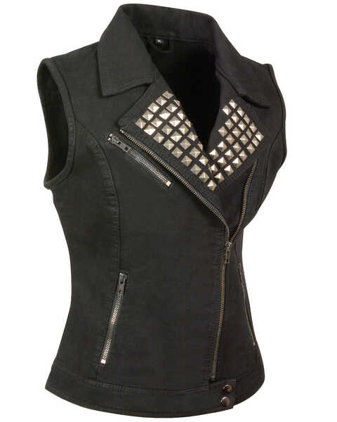 Milwaukee Leather Women's Studded Zip Front Denim Vest - 5X, Black, hi-res