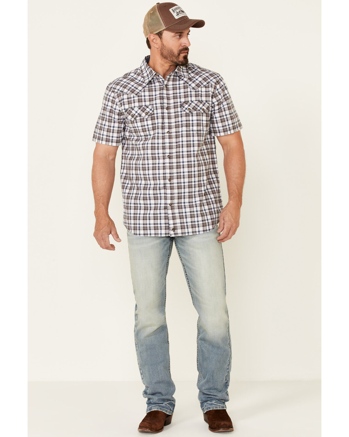 Image #2 - Moonshine Spirit Men's Fence Post Plaid Short Sleeve Snap Western Shirt, White, hi-res