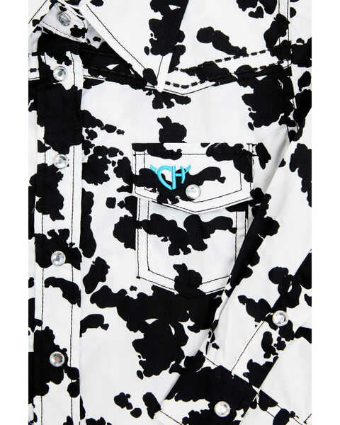 Image #2 - Cowgirl Hardware Toddler Girls' Cow Print Long Sleeve Rhinestone Snap Western Shirt , Black, hi-res
