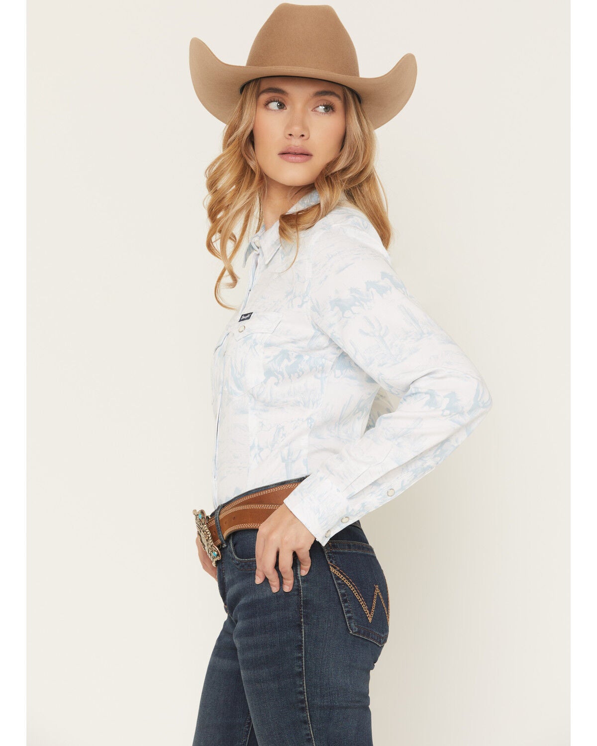 Image #3 - Wrangler Retro Women's Horse Print Long Sleeve Snap Western Shirt, White, hi-res