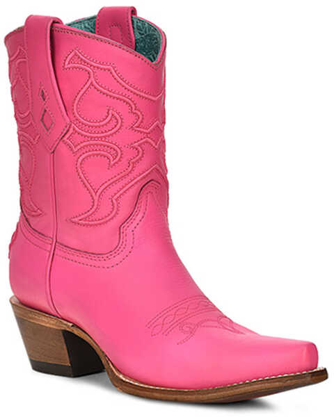 Image #1 - Corral Women's Embroidered Ankle Western Boots - Snip Toe, Fuchsia, hi-res