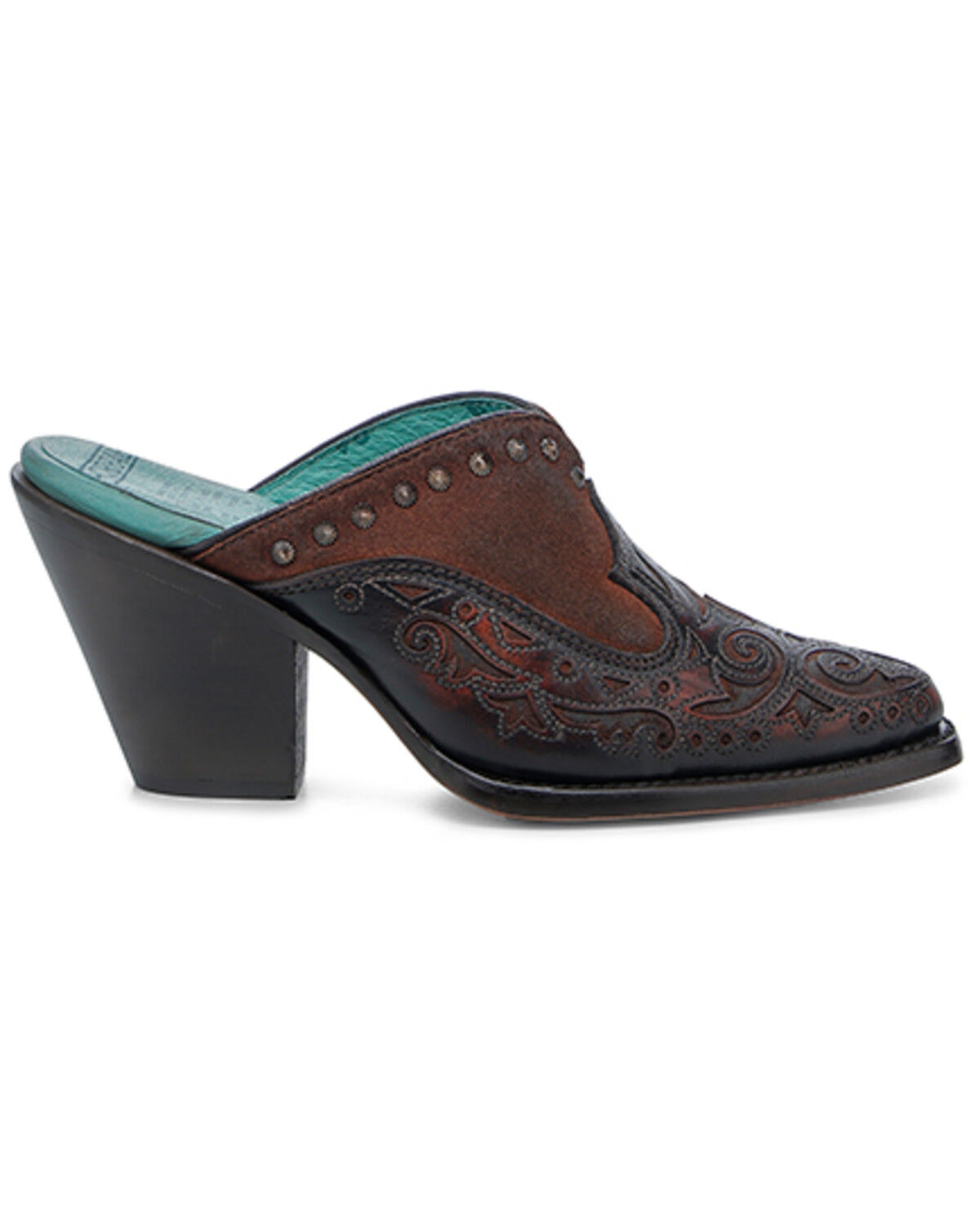 Image #2 - Corral Women's Inlay Studded Mules - Snip Toe, Brown, hi-res