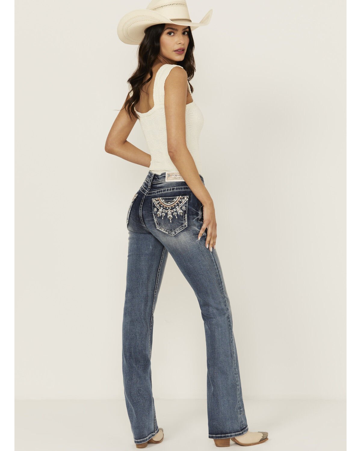 Image #1 - Grace in LA Women's Medium Wash Mid Rise Dreamcatcher Pocket Bootcut Stretch Denim Jeans, Medium Wash, hi-res