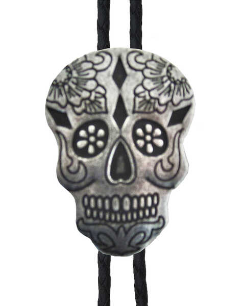 AndWest Men's Silver Day Of The Dead Bolo , Silver, hi-res