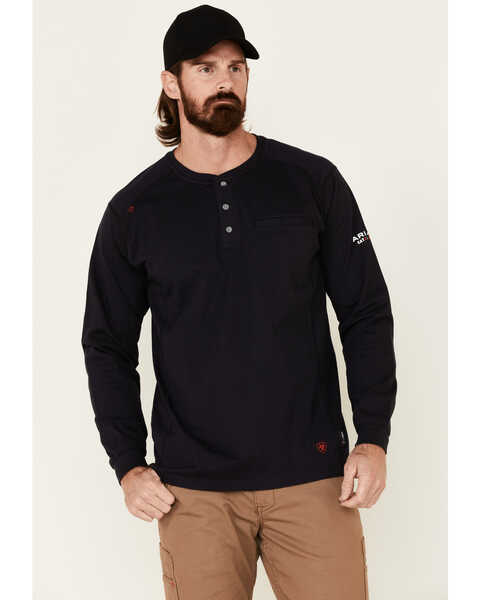 Ariat Men's FR Air Henley Long Sleeve Work Shirt , Navy, hi-res