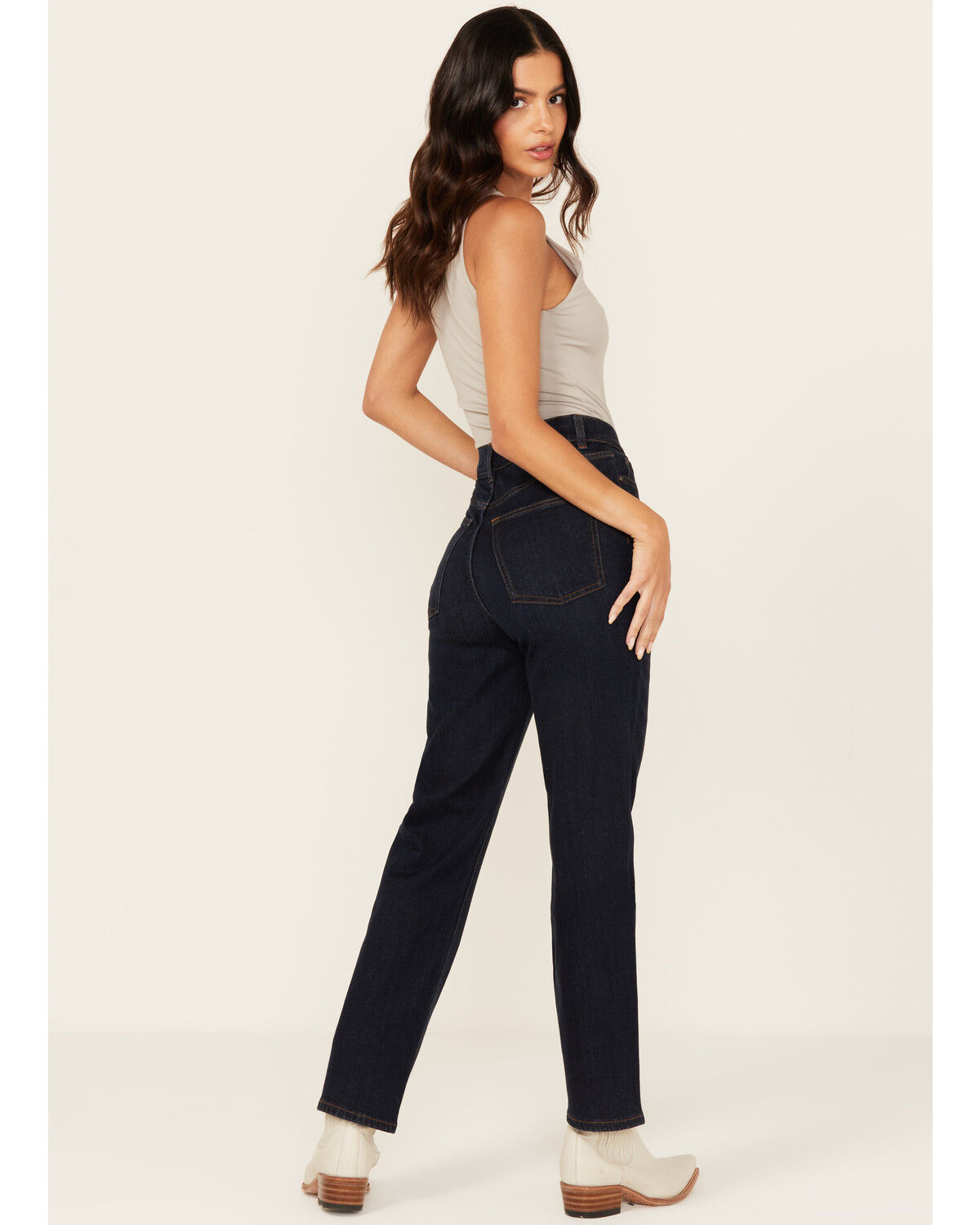 Image #3 - Warp + Weft Women's Jet Set Dark Wash High Rise Straight Stretch Denim Jeans, Dark Wash, hi-res
