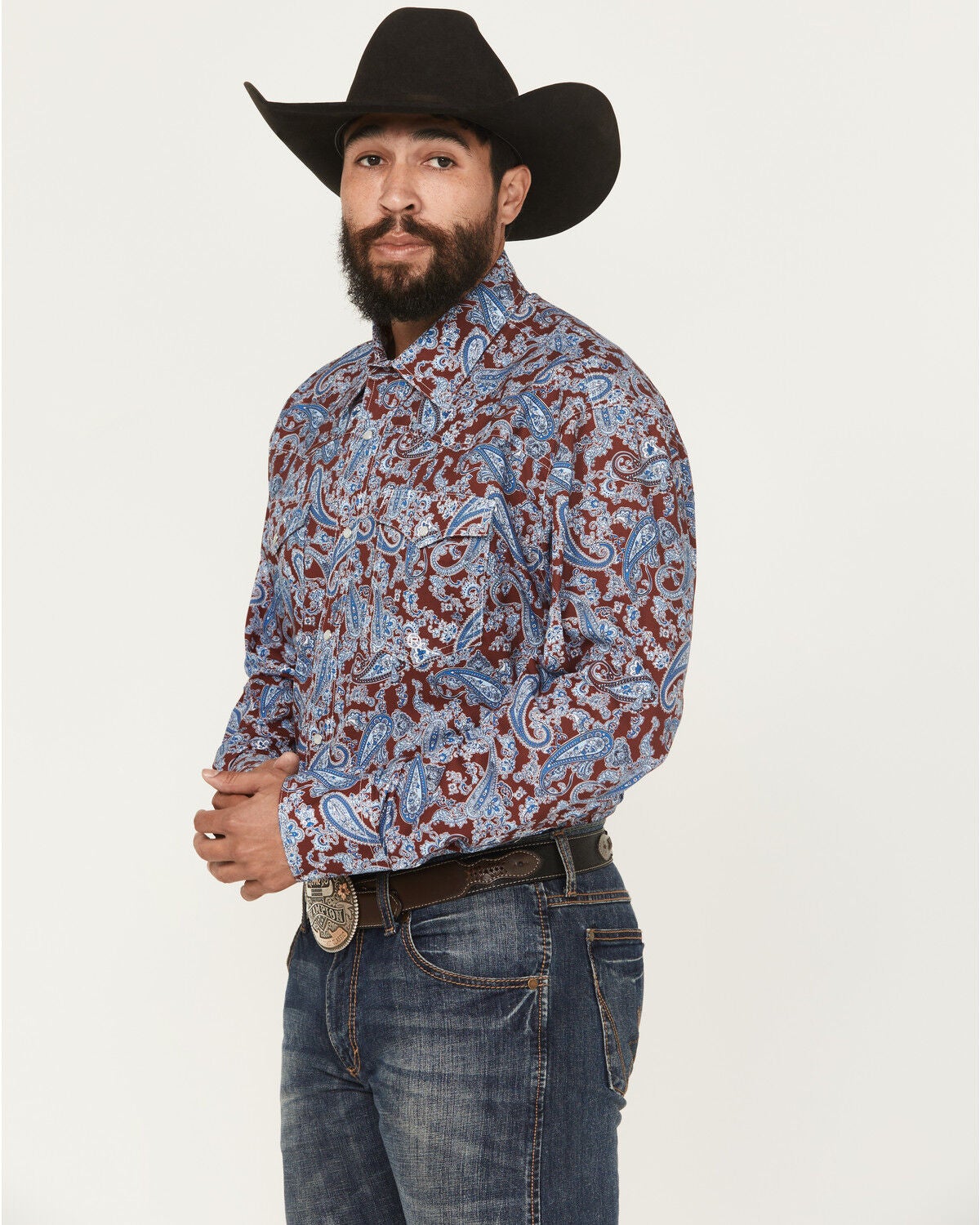 Image #2 - Roper Men's Paisley Print Long Sleeve Snap Western Shirt, Wine, hi-res