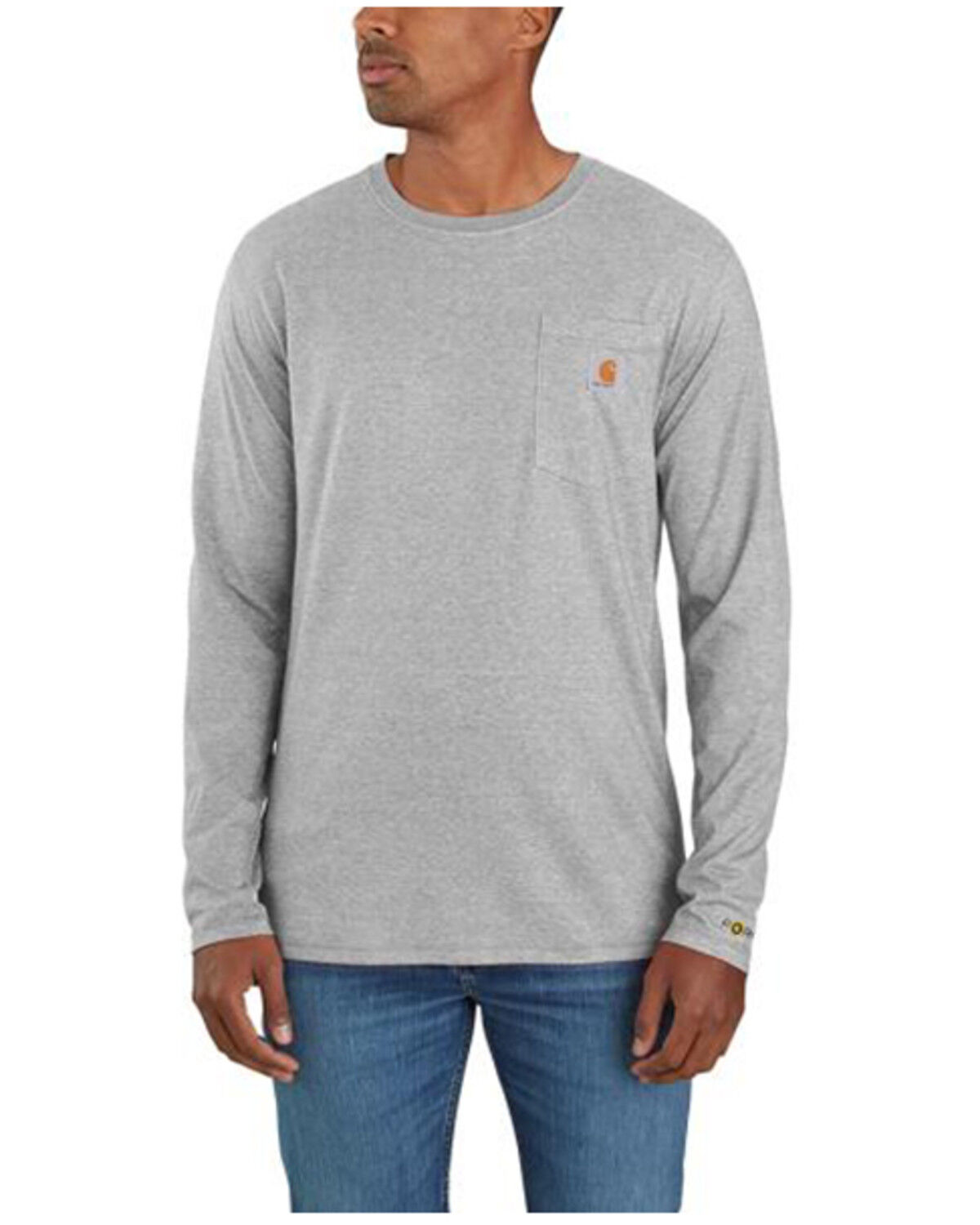 Image #1 - Carhartt Men's Force Relaxed Midweight Long Sleeve Pocket T-Shirt - Tall, Grey, hi-res