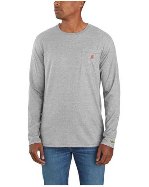 Image #1 - Carhartt Men's Force Relaxed Midweight Long Sleeve Pocket T-Shirt - Tall , Grey, hi-res