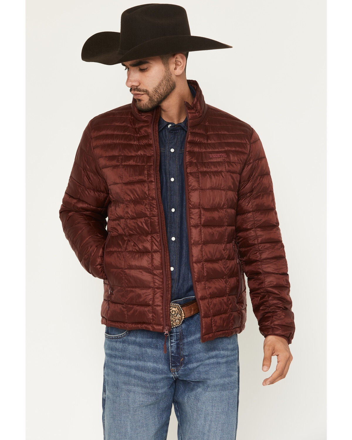 Resistol Men's Cold Bloq Puffer Jacket, Burgundy, hi-res