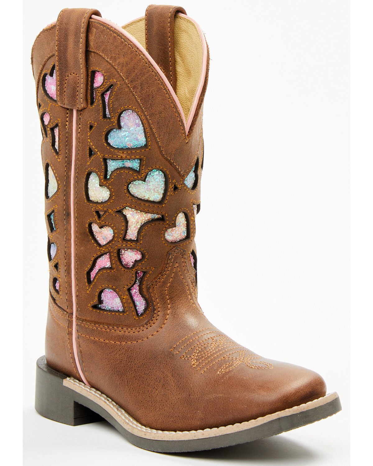Shyanne Girls' Mi Amor Glitter Inlay Western Boots - Broad Square Toe, Rainbow, hi-res