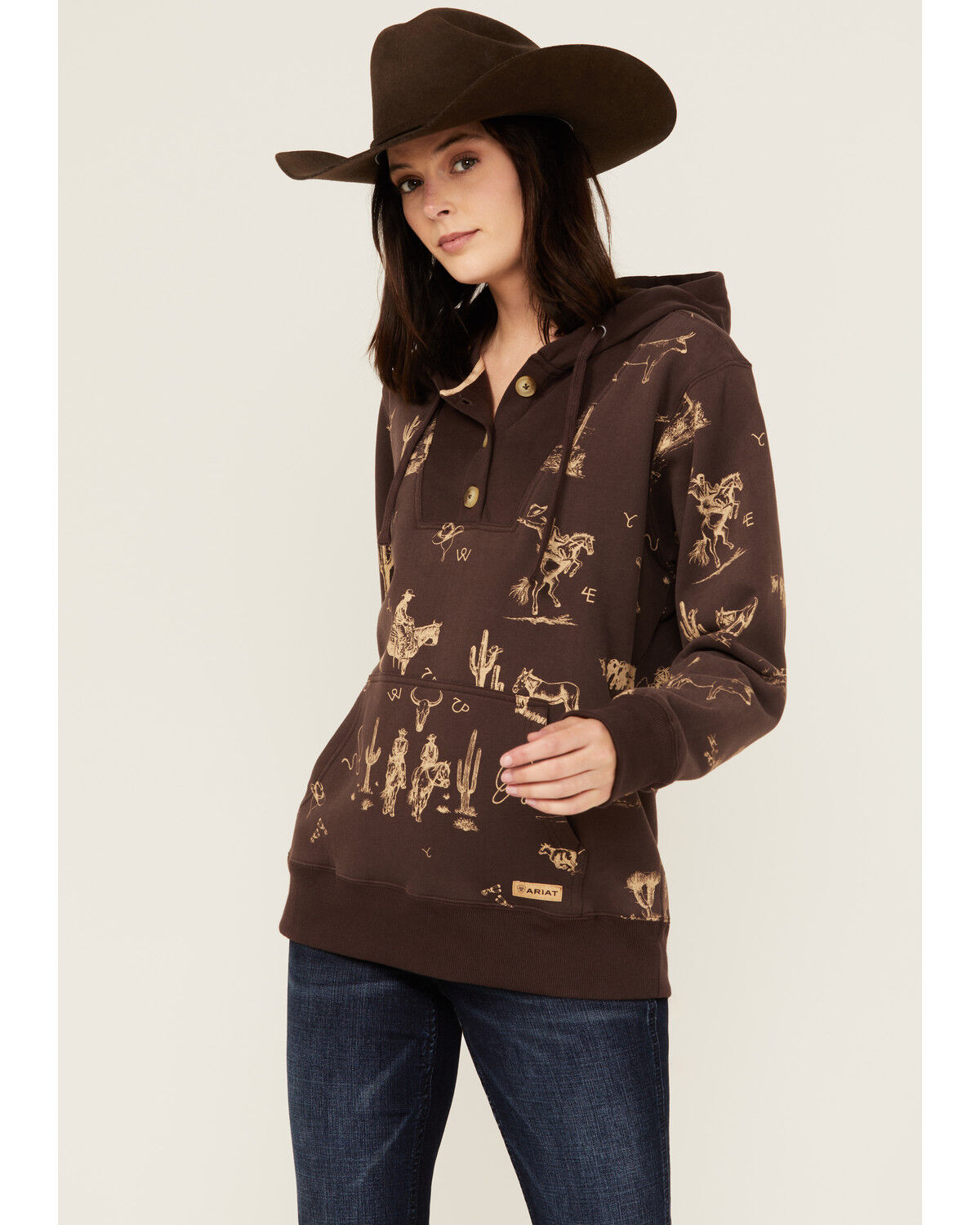 Image #2 - Ariat Women's Rachin' Graphic Print Hoodie, Brown, hi-res