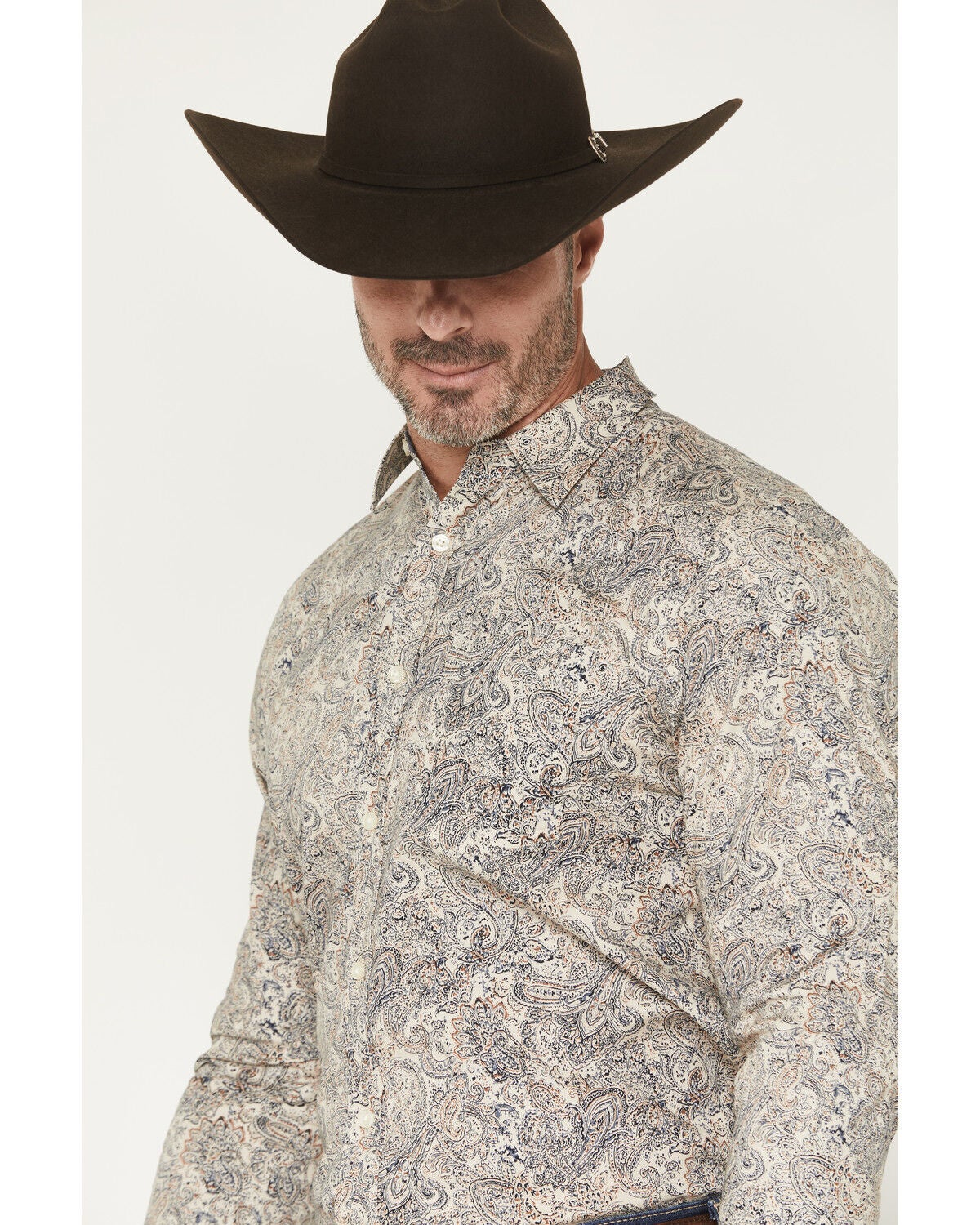 Image #2 - Cody James Men's Neverland Paisley Print Long Sleeve Button-Down Stretch Western Shirt, Cream, hi-res