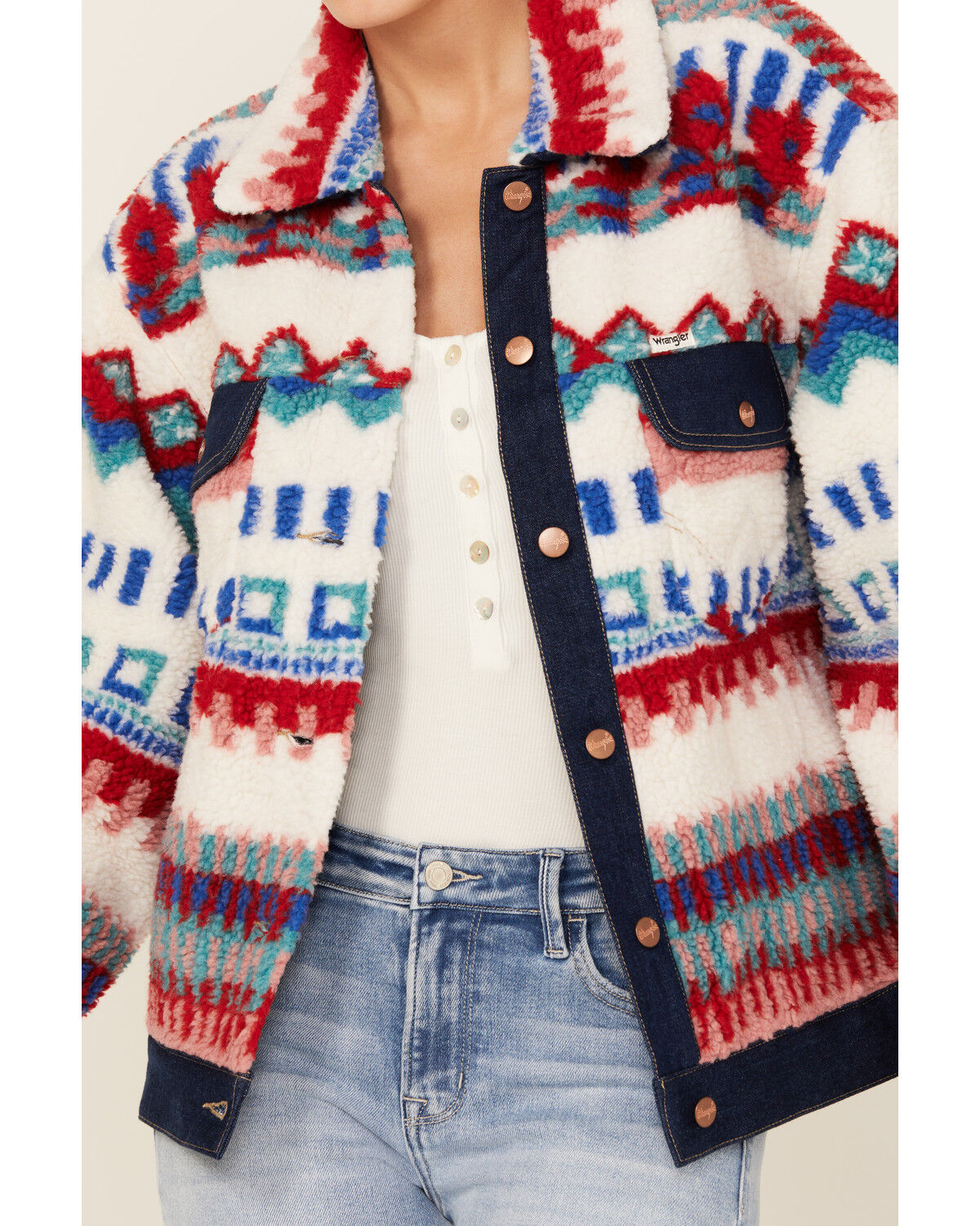 Image #3 - Wrangler Women's Sherpa Trucker Jacket, White, hi-res