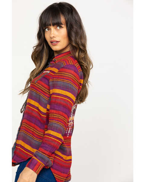 Image #3 - Rock & Roll Denim Women's Rust Serape Stripe Southwestern Embroidered Long Sleeve Western Shirt , Multi, hi-res