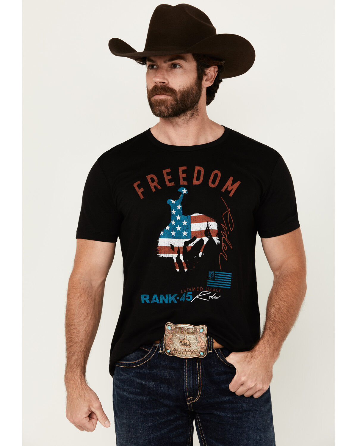Image #1 - RANK 45® Men's Freedom Rider Americana Short Sleeve Graphic T-Shirt, Black, hi-res