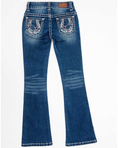 Shyanne Girls' Americana Horseshoe Pocket Stretch Bootcut Jeans , Blue, hi-res