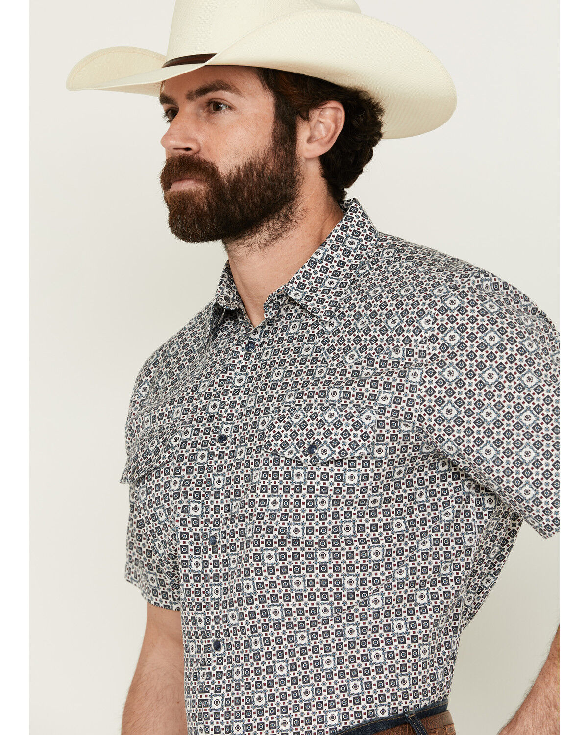 Image #2 - Gibson Men's Haven Geo Print Short Sleeve Snap Western Shirt, White, hi-res