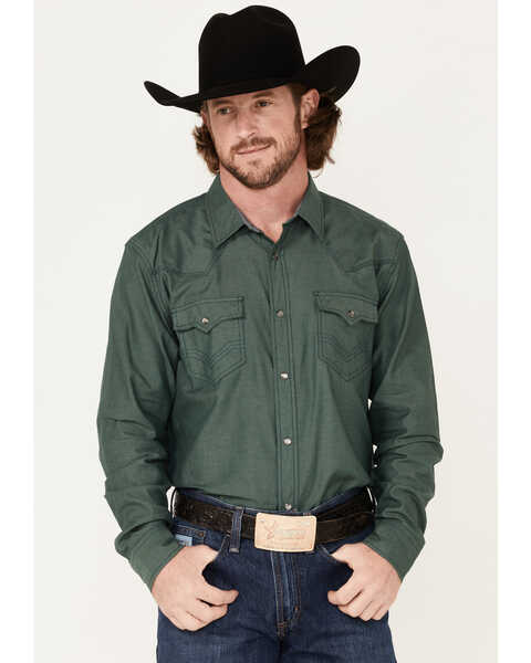 Cody James Men's Primative Solid Snap Western Shirt - Tall , Green, hi-res