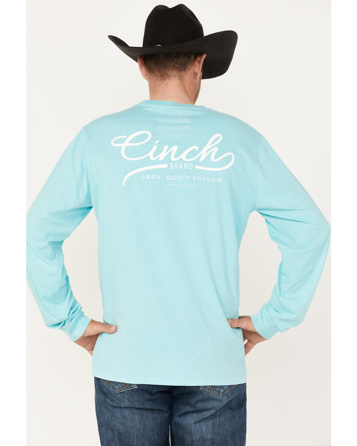 Image #4 - Cinch Men's Lead Don't Follow Logo Graphic Long Sleeve T-Shirt, Light Blue, hi-res