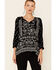 Image #2 - Bila Women's Delaney Two-Tone Print 3/4 Sleeve Peasant Top, Black, hi-res